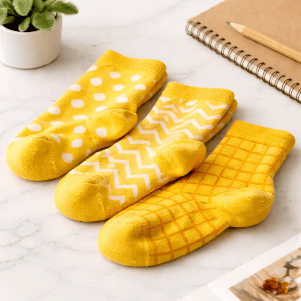 yellow socks in different patterns